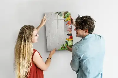 Tableau effaçable à sec magnétique motif légumes sur bois