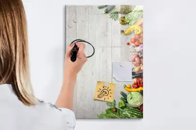 Tableau effaçable à sec magnétique motif légumes sur bois