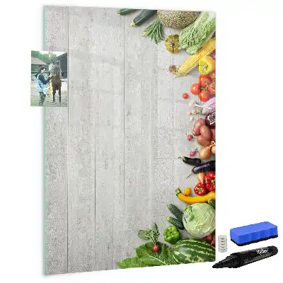 Tableau effaçable à sec magnétique motif légumes sur bois