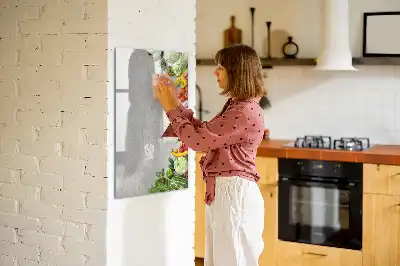 Tableau effaçable à sec magnétique motif légumes sur bois