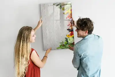 Tableau effaçable à sec magnétique motif légumes sur bois