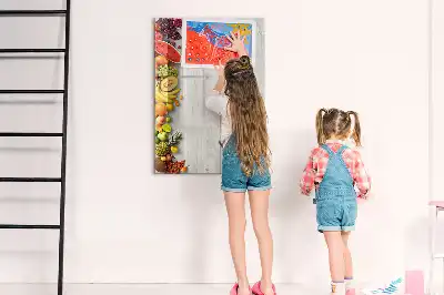 Tableau magnétique effaçable à sec motif légumes sur bois