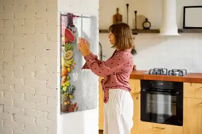 Tableau magnétique effaçable à sec motif légumes sur bois