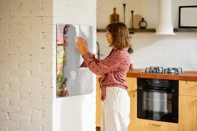 Tableau magnétique effaçable à sec motif légumes sur bois