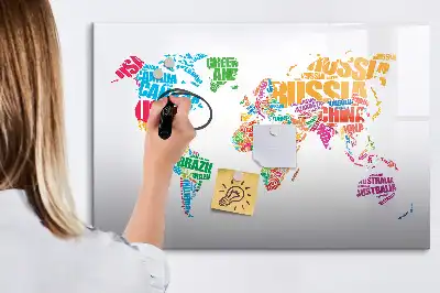 Tableau magnétique pour dessiner avec motif de noms de pays colorés