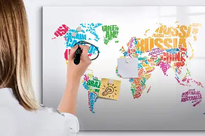 Tableau magnétique pour dessiner avec motif de noms de pays colorés