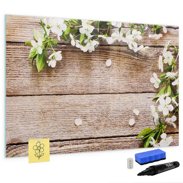 Tableau magnétique à dessiner motif fleurs sur bois
