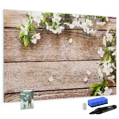 Tableau magnétique à dessiner motif fleurs sur bois