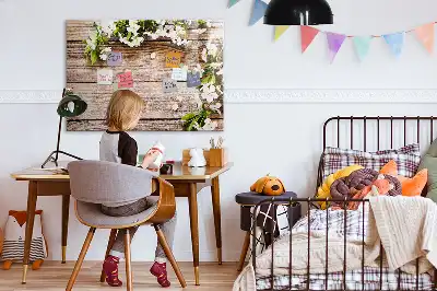 Tableau magnétique à dessiner motif fleurs sur bois