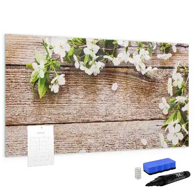 Tableau magnétique à dessiner motif fleurs sur bois