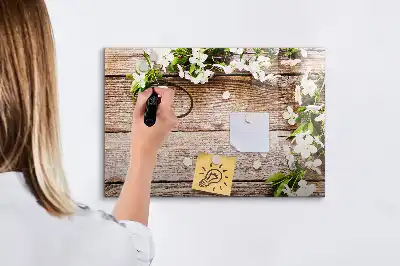 Tableau magnétique à dessiner motif fleurs sur bois
