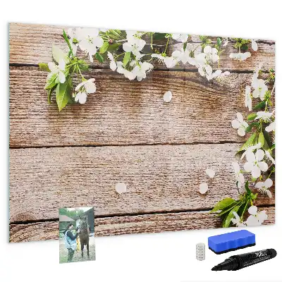 Tableau magnétique à dessiner motif fleurs sur bois