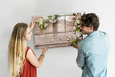 Tableau magnétique à dessiner motif fleurs sur bois