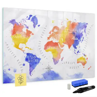 Tableau magnétique à dessiner carte du monde en aquarelle