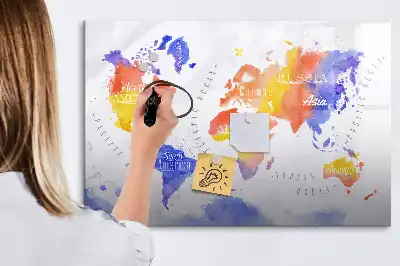 Tableau magnétique à dessiner carte du monde en aquarelle