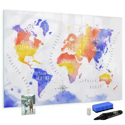 Tableau magnétique à dessiner carte du monde en aquarelle