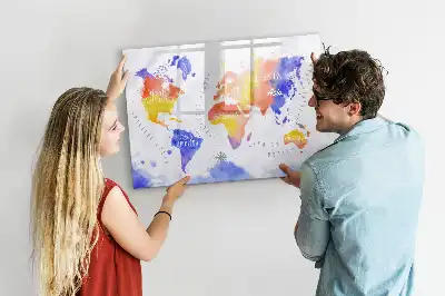 Tableau magnétique à dessiner carte du monde en aquarelle