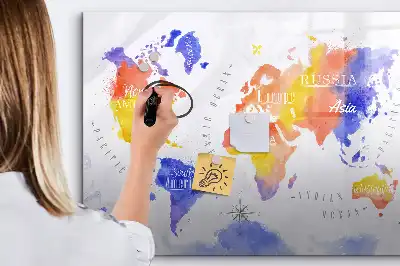 Tableau magnétique à dessiner carte du monde en aquarelle