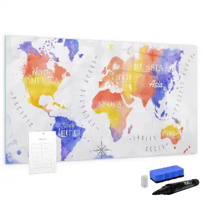 Tableau magnétique à dessiner carte du monde en aquarelle