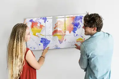 Tableau magnétique à dessiner carte du monde en aquarelle