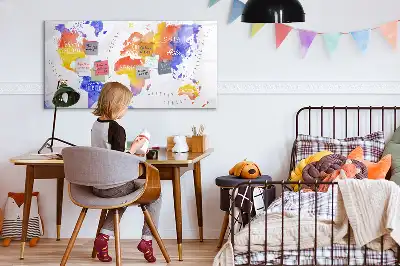 Tableau magnétique à dessiner carte du monde en aquarelle