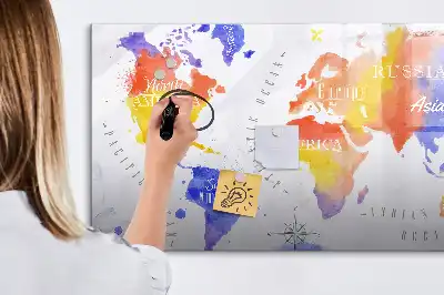 Tableau magnétique à dessiner carte du monde en aquarelle