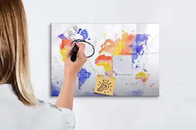 Tableau magnétique à dessiner carte du monde en aquarelle