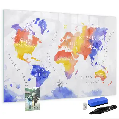 Tableau magnétique à dessiner carte du monde en aquarelle