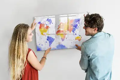Tableau magnétique à dessiner carte du monde en aquarelle