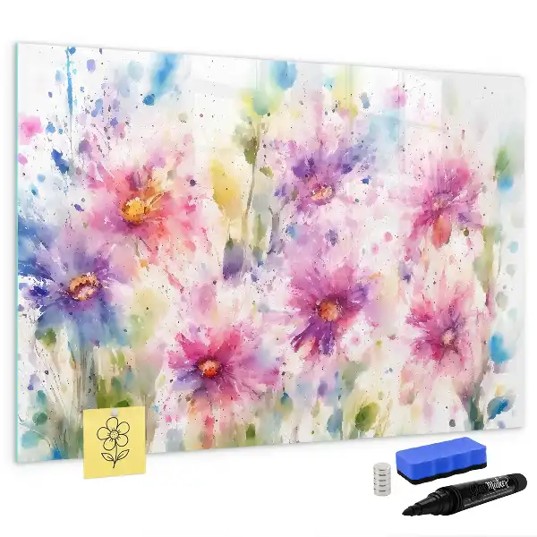 Tableau magnétique à dessiner motif fleurs peintes