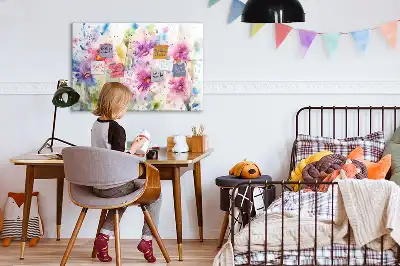 Tableau magnétique à dessiner motif fleurs peintes