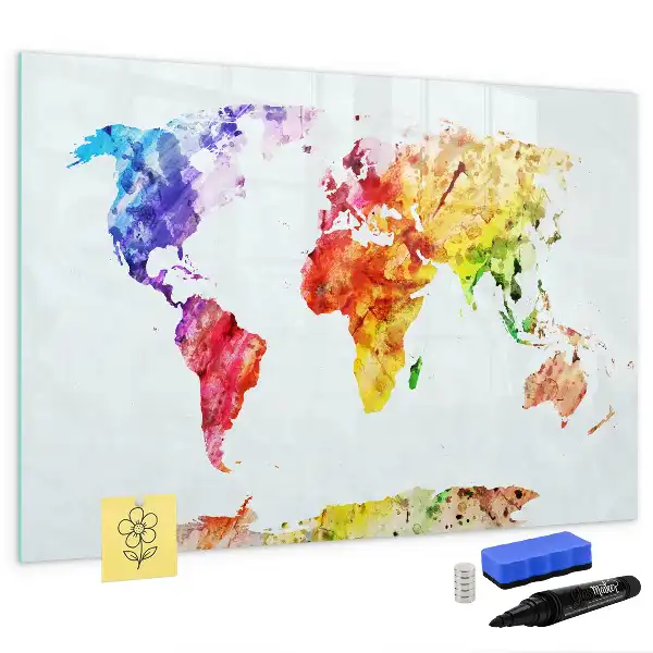 Tableau magnétique à dessiner carte du monde en aquarelle