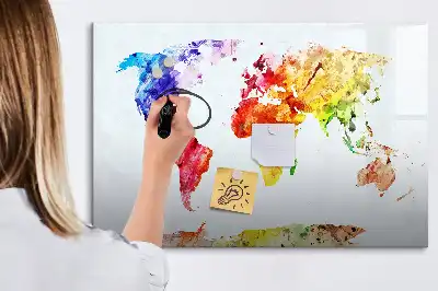 Tableau magnétique à dessiner carte du monde en aquarelle