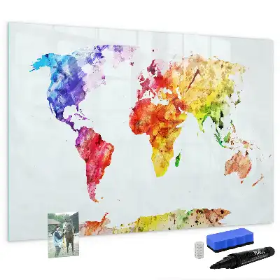 Tableau magnétique à dessiner carte du monde en aquarelle