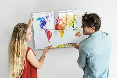 Tableau magnétique à dessiner carte du monde en aquarelle