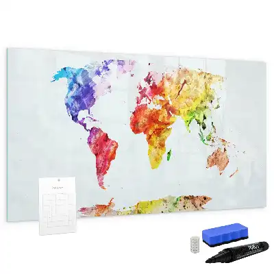 Tableau magnétique à dessiner carte du monde en aquarelle