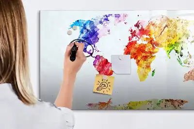 Tableau magnétique à dessiner carte du monde en aquarelle
