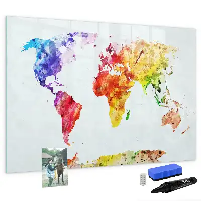 Tableau magnétique à dessiner carte du monde en aquarelle