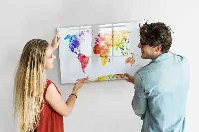 Tableau magnétique à dessiner carte du monde en aquarelle