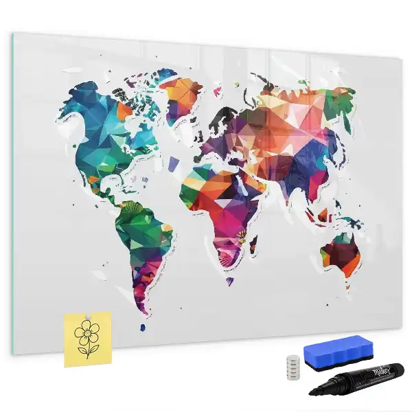 Tableau magnétique pour dessiner carte du monde avec motif triangles