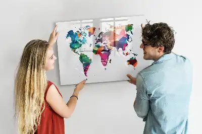 Tableau magnétique pour dessiner carte du monde avec motif triangles