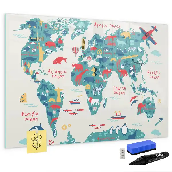 Carte du monde illustrée tableau magnétique à dessiner