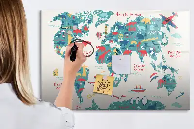 Carte du monde illustrée tableau magnétique à dessiner