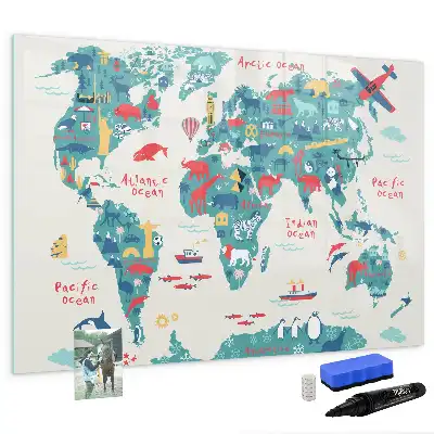 Carte du monde illustrée tableau magnétique à dessiner