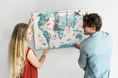 Carte du monde illustrée tableau magnétique à dessiner