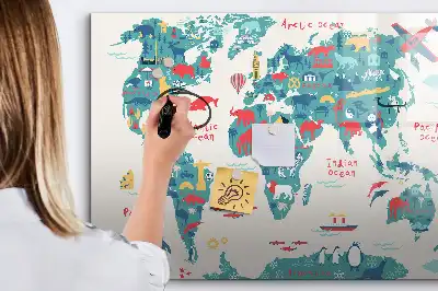 Carte du monde illustrée tableau magnétique à dessiner