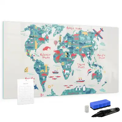 Carte du monde illustrée tableau magnétique à dessiner