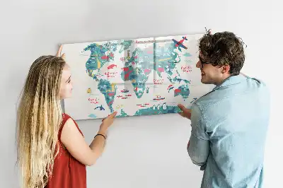 Carte du monde illustrée tableau magnétique à dessiner