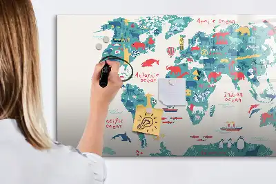 Carte du monde illustrée tableau magnétique à dessiner