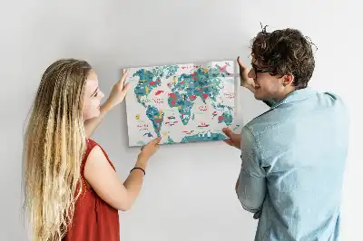 Carte du monde illustrée tableau magnétique à dessiner